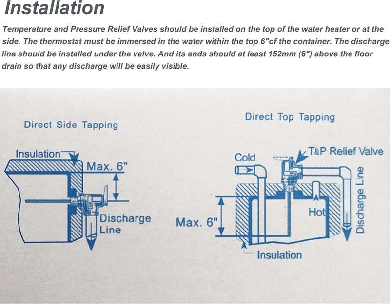 LECLOC صمام تخفيف ضغط سخان الماء RV 1/2" اتصال NPT، 210°F 150 psi صمام تخفيف الحرارة والضغط لسخان الماء الكهربائي، جسم نحاسي سميك مع مسبار ممتد - Image 4